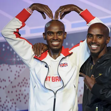 Mo Farah with his own figure at Madame Tussauds London